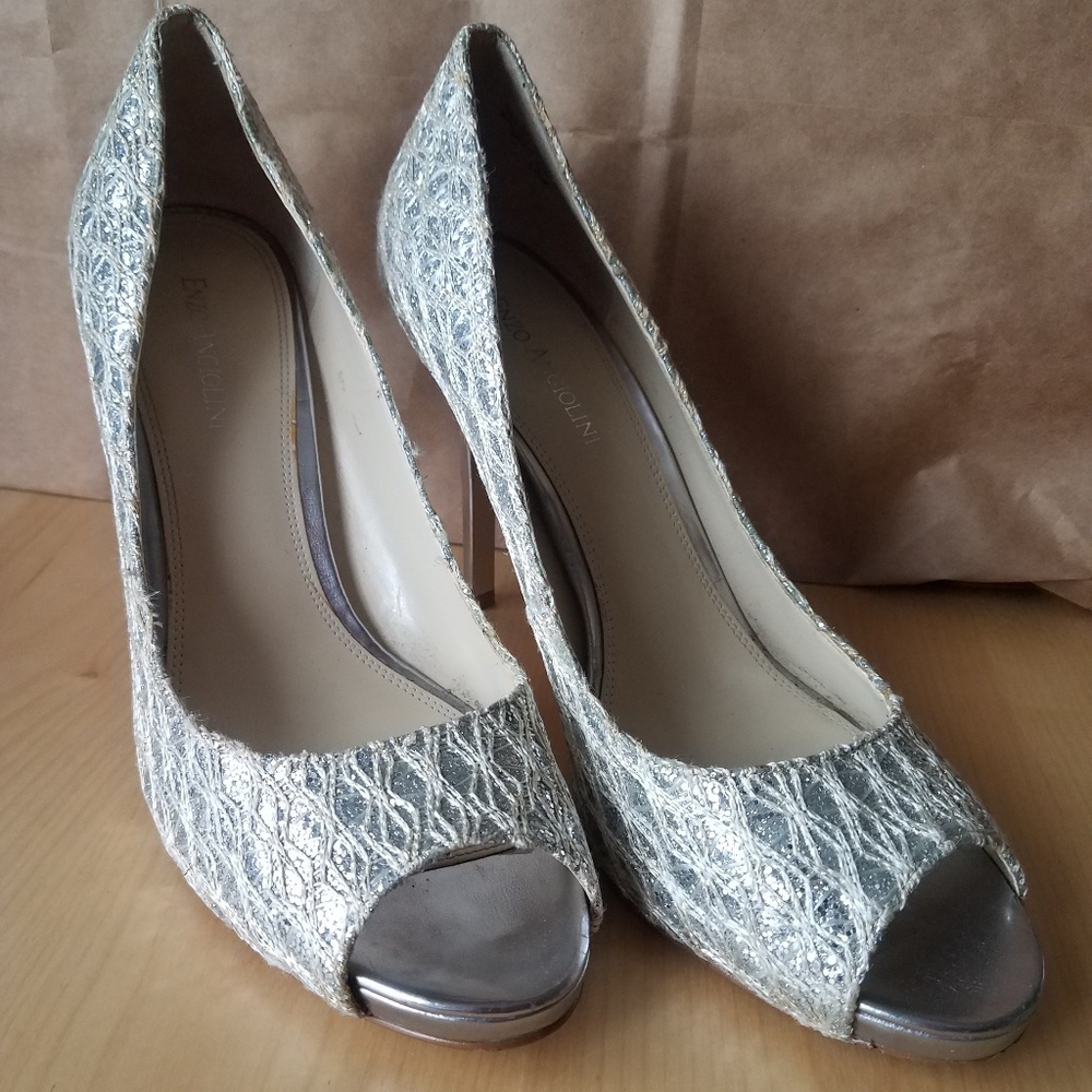Silver peeptoe stilettos